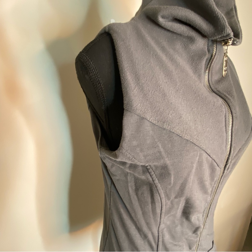 STREETWEAR SOCIETY Long Grey Vest Zipper Pockets Mock Neck Y2K Layers Fall Large - Picture 5 of 14